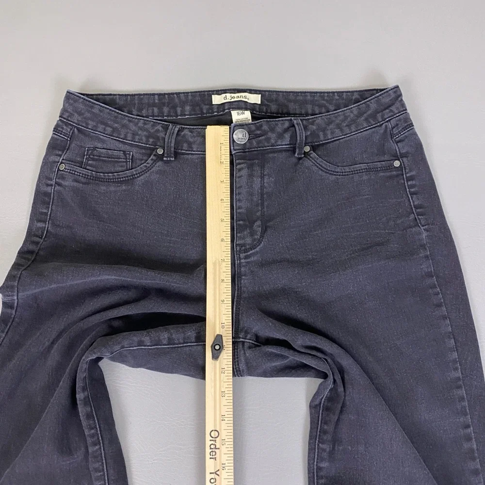 d.jeans Womens Plus Size 16W Faded Black Skinny Jeans Stretch Mid Rise Dark Gray